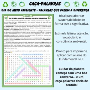🌍 Caça-palavras – Dia do Meio Ambiente: Palavras que Fazem a Diferença 🌿