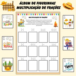 🎉 Álbum de Figurinhas – Multiplicação de Frações (Especial Festa Junina) 🌽🔥