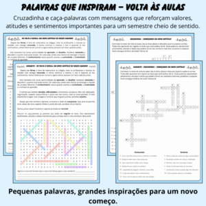 Palavras que Inspiram – Volta às Aulas | Atividades com Caça-palavras e Cruzadinha para o Início do Semestre