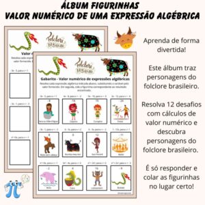 Álbum de Figurinhas – Valor Numérico de Expressões Algébricas com Folclore Brasileiro