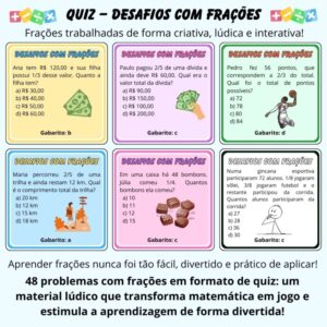 Quiz - Desafios com Frações – 48 Problemas em PDF para Imprimir e Jogar