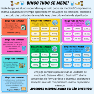 Bingo Tudo se Mede! Jogo pedagógico sobre unidades de medida