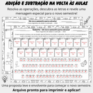 Frase enigmática de adição e subtração — volta às aulas